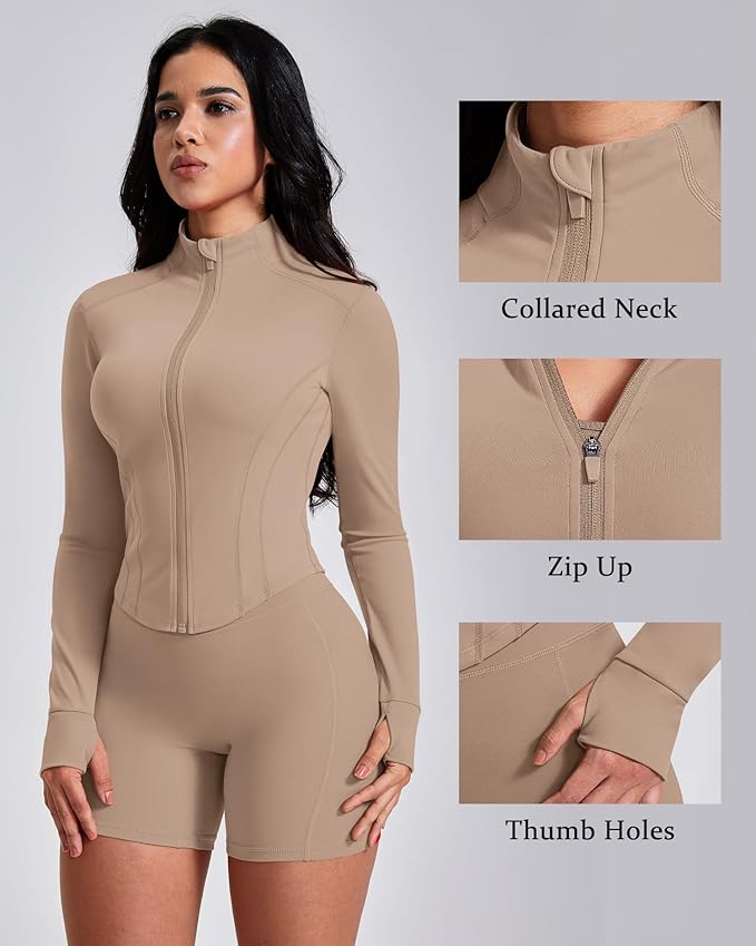 GYM RAINBOW Workout Jackets for Woman Lightweight Athletic Full Zip Running Jacket BBL Cropped Jackets Slim With Thumb Holes