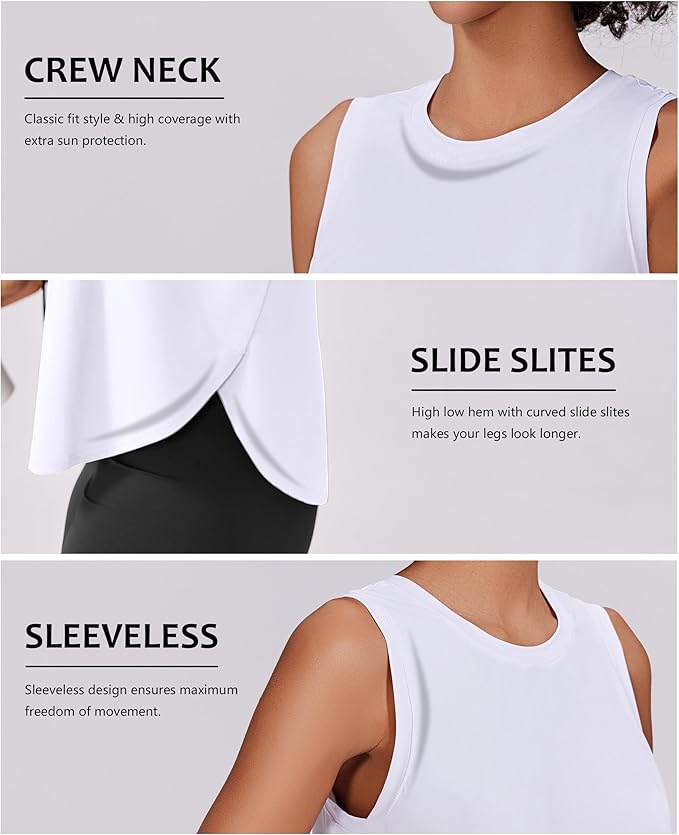 PINSPARK Workout Tank Tops Woman UPF 50+ Yoga Tanks Quick Dry Sleeveless Gym Shirts with Side Slits Loose Fit Athletic Top