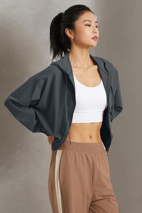 altiland Women's UPF 50+ Sun Protection Cropped Jackets Zip Up Cooling Shirt Athletic Workout Running Hoodie