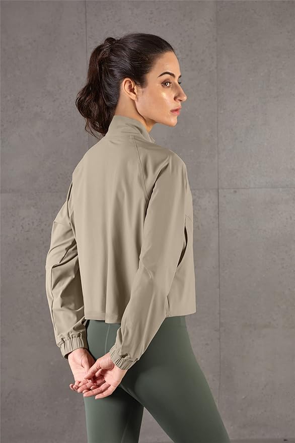 altiland Women's Athletic Running Yoga Gym Track Zip Up Cropped Jackets UPF 50+ Sun Protection Long Sleeve Workout Shirts