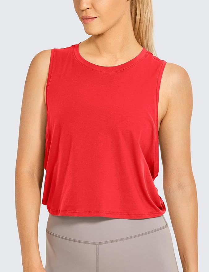 CRZ YOGA Pima Cotton Large Armhole Tank Tops for Women - Workout Sport Athletic Yoga Running Gym Loose Crop Sleeveless Shirts