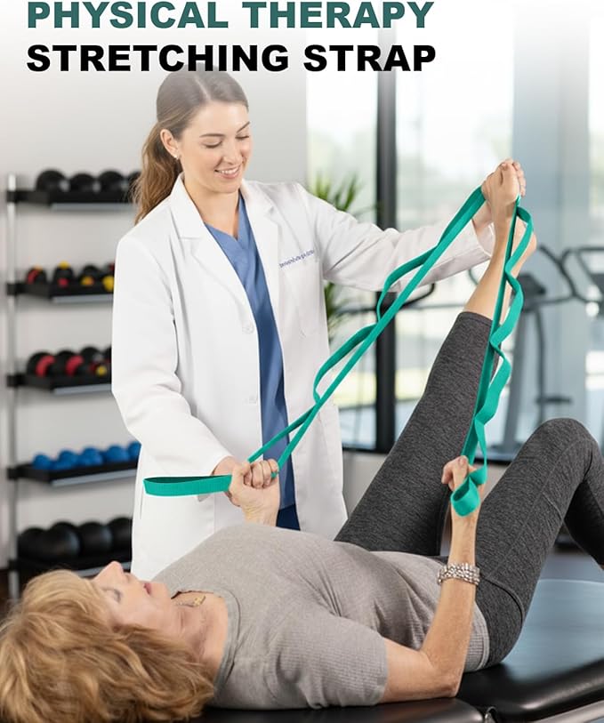 Trideer Stretching Strap with Loops & Leg Lifter, Non-Elastic PT-Style Physical Therapy Strap for Knee Replacement Rehab, Hamstring, Calf & Back Stretcher Mobility, Hip, Shoulder & Yoga