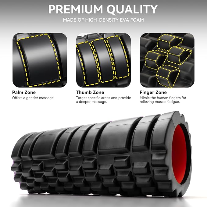 Krightlink Foam Roller for Deep Tissue Massager, 13" High Density Exercise Patented Roller for Muscle Massage and Myofascial Trigger Point Release Back Roller for Fitness, Yoga and Pilates (Black)