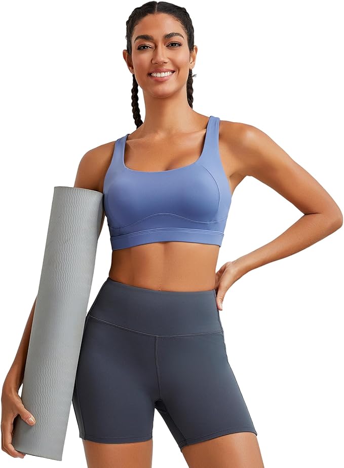 RUNNING GIRL Sports Bras for Women High Support,Racerback High Impact Grey Sports Bra Moulded Cup Workout Bra Push up