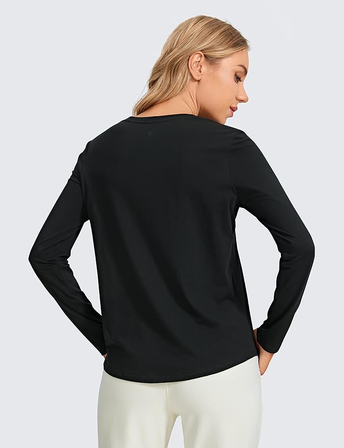 CRZ YOGA Pima Cotton Crewneck Long Sleeve Shirts for Women - Workout Athletic Yoga Casual Tops Soft Plain T-Shirt