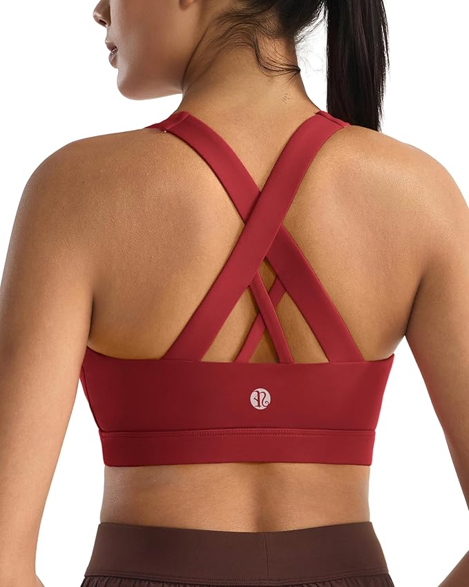 RUNNING GIRL Sports Bras for Women,Padded Strappy Sports Bras Criss-Cross Back Medium Support Sports Bras with Removable Cups