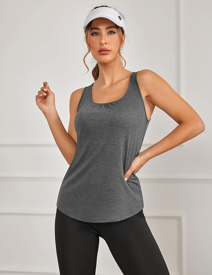 PINSPARK Workout Tops for Women Racerback Tank Tops Sleeveless Athletic Running Shirts Lightweight Yoga Gym Tank,2 Pack S-3XL