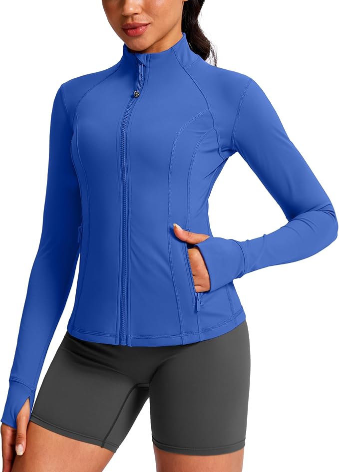 G Gradual Women's Workout Jackets Extended Waist Length Slim Full Zip 4 Pockets Athletic Jacket Spring Running Yoga Clothes
