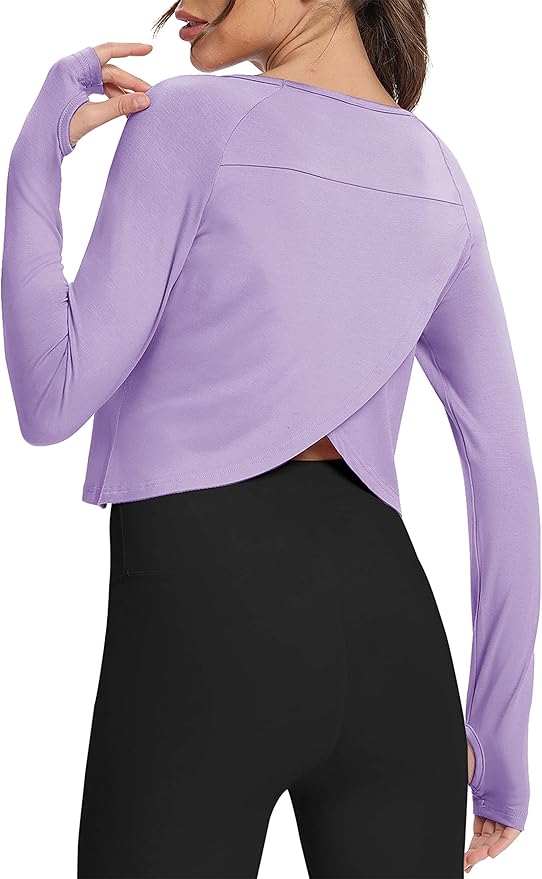 Bestisun Long Sleeve Athletic Workout Shirts Sports Yoga Gym Crop Tops for Women