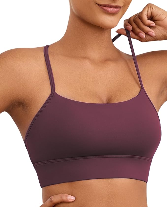 Womens Y-Back Sports Bra, Weightless Padded Yoga Bra, Spaghetti Strap Low Impact Gym Top for Workout & Daily Wear