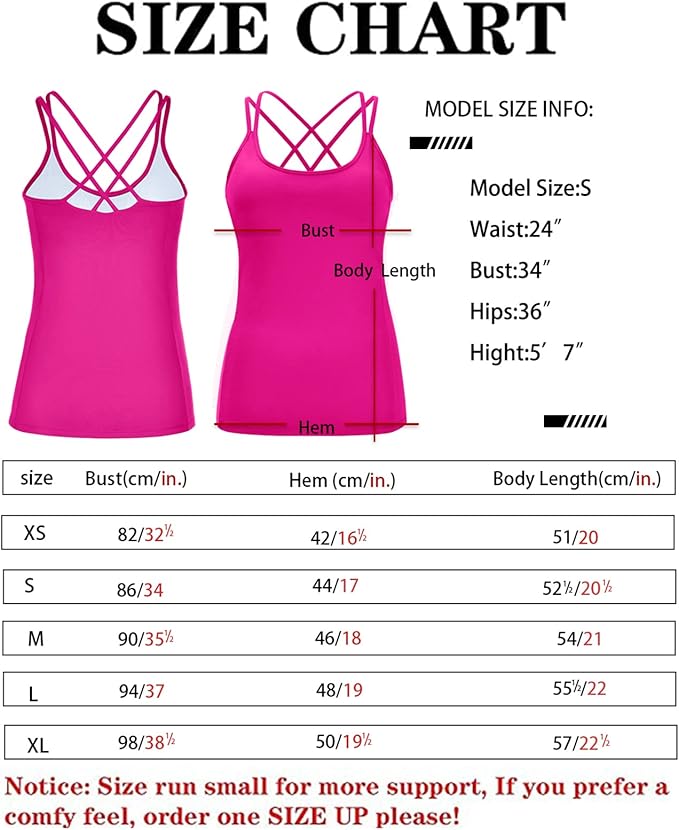 RUNNING GIRL Yoga Tank Tops for Women Built in Shelf Bra B/C Cups Strappy Back Activewear Workout Compression Tops