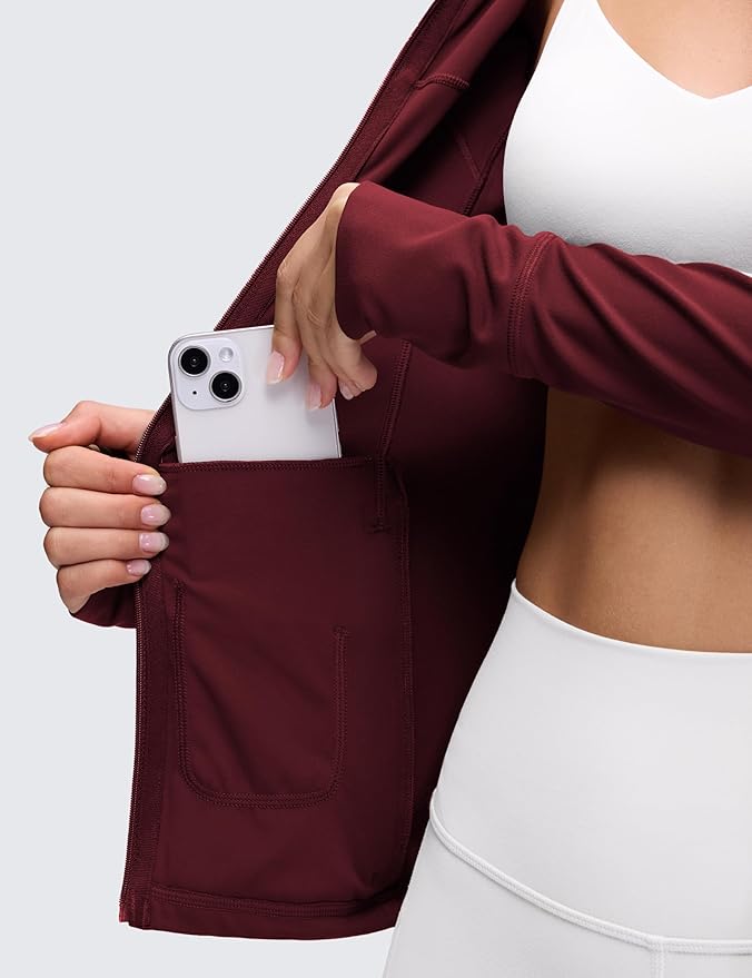 CRZ YOGA Butterluxe Hooded Athletic Jackets for Women - Full Zip Track Casual Tops with Thumb Holes Pockets