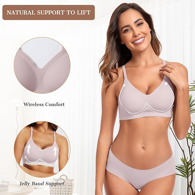 OEAK Womens Wireless Jelly Bras Comfortable Push Up Bra No Underwire Gel Bra Full Support Lift Everyday Seamless Tshirt Bras