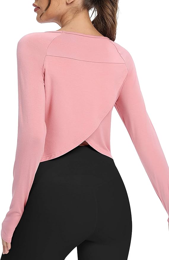 Bestisun Long Sleeve Athletic Workout Shirts Sports Yoga Gym Crop Tops for Women