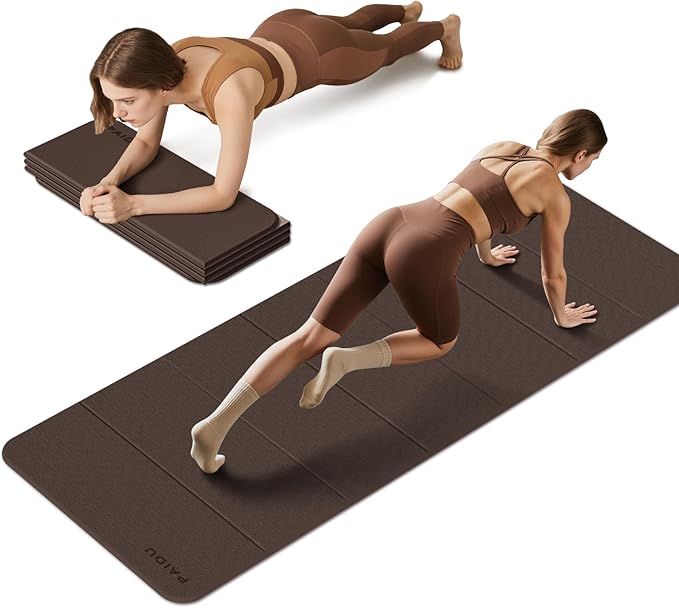 PAIDU Foldable Fitness Yoga Mat | 2/5" (10MM) Extra Thick | SGS Certified Non-Slip TPE | 75x26" Extra Long-Wide | Portable & Easy Store | for Yoga, Pilates, Home Gym & Full-Body Workouts