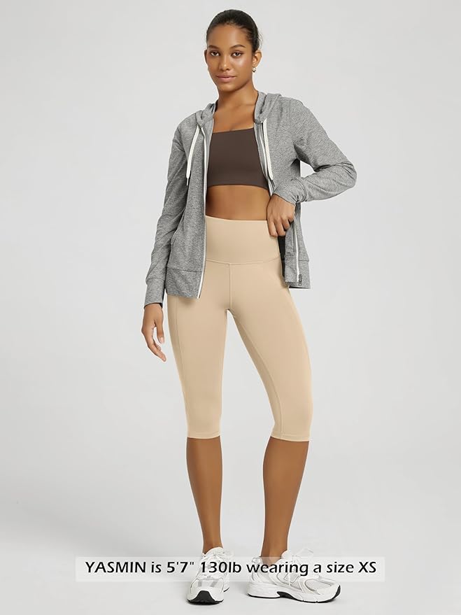ODODOS Women's High Waisted Yoga Capris with Pockets, Tummy Control Non See Through Workout Athletic Running Capri Leggings