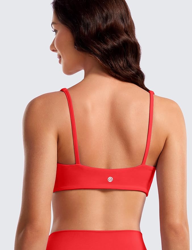 CRZ YOGA Butterluxe Square Neck Spaghetti Strap Sports Bras for Women - Low Coverage Yoga Wireless Padded Cami Crop Top
