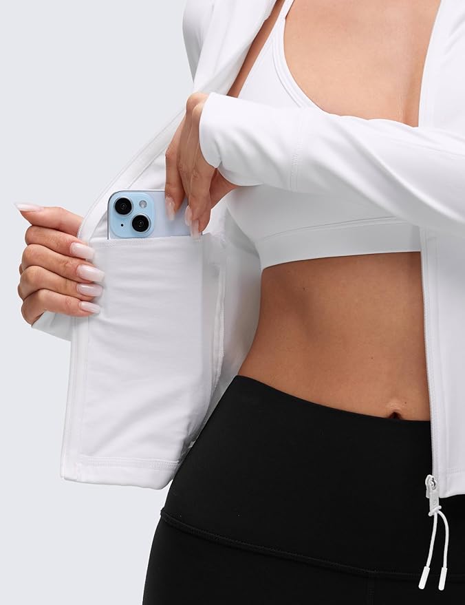 CRZ YOGA Butterluxe V-Neck Jackets for Women - Full Zip Athletic Track Tops with Thumb Holes Pockets