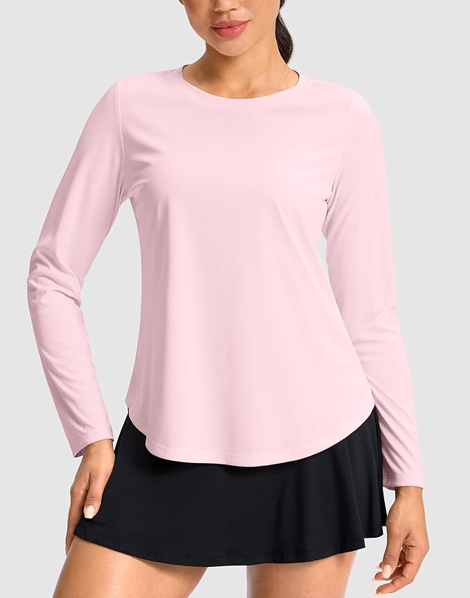 SANTINY Lightweight Long Sleeve Workout Tops for Women Breathable Gym Yoga Athletic Running Hiking Top UPF 50+ Sun Shirts