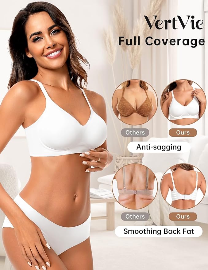 Vertvie Womens Seamless Jelly Bras No Underwire Comfort Push Up Bras Buttery Soft Wireless Bralette Full Coverage Sports Bra