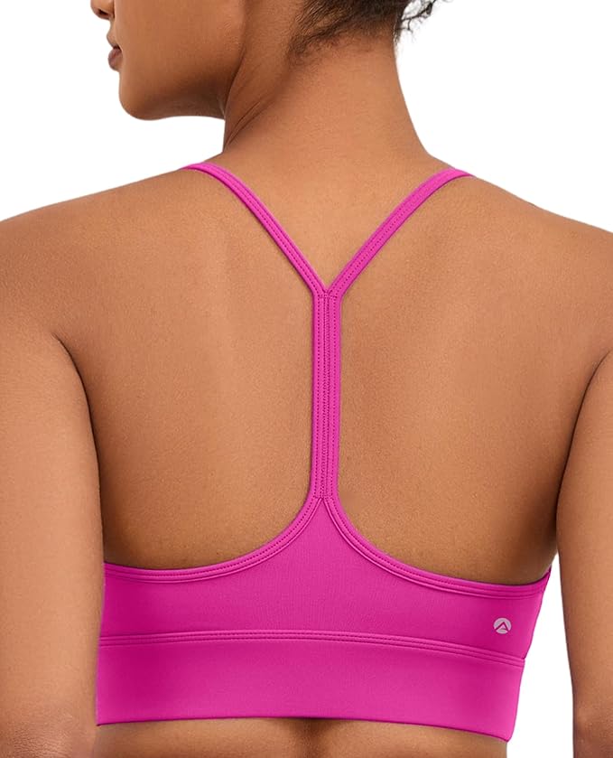 Womens Y-Back Sports Bra, Weightless Padded Yoga Bra, Spaghetti Strap Low Impact Gym Top for Workout & Daily Wear