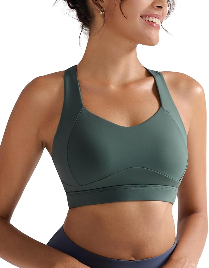 RUNNING GIRL Sports Bra for Women High Support, Molded Cup High Impact Sports Bras with Sewn in Pads Workout Running Bra