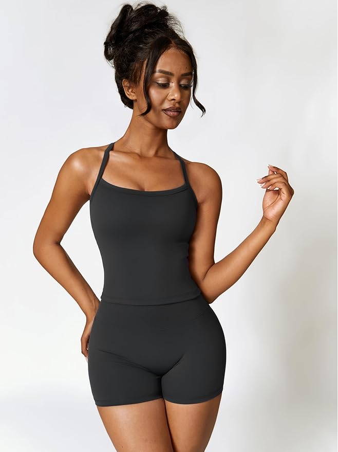 IMEKIS Women's Workout Sets 2 Piece Yoga Outfit High Waisted Biker Shorts Leggings Sports Bra Gym Fitness Clothes Tracksuit