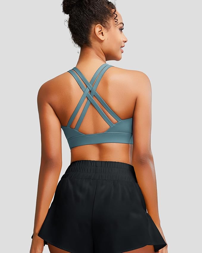 RUNNING GIRL High Impact Sports Bras for Women - Scoop Neck Strappy Sports Bra High Support Moulded Cup Workout Bra