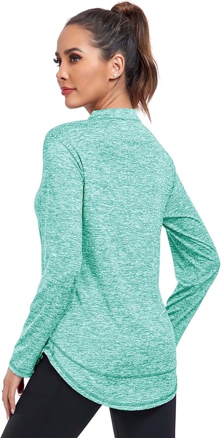 Absttith Women's Long Sleeve Workout Shirts Running Yoga Tops Athletic V Neck Sport Tee Side Split