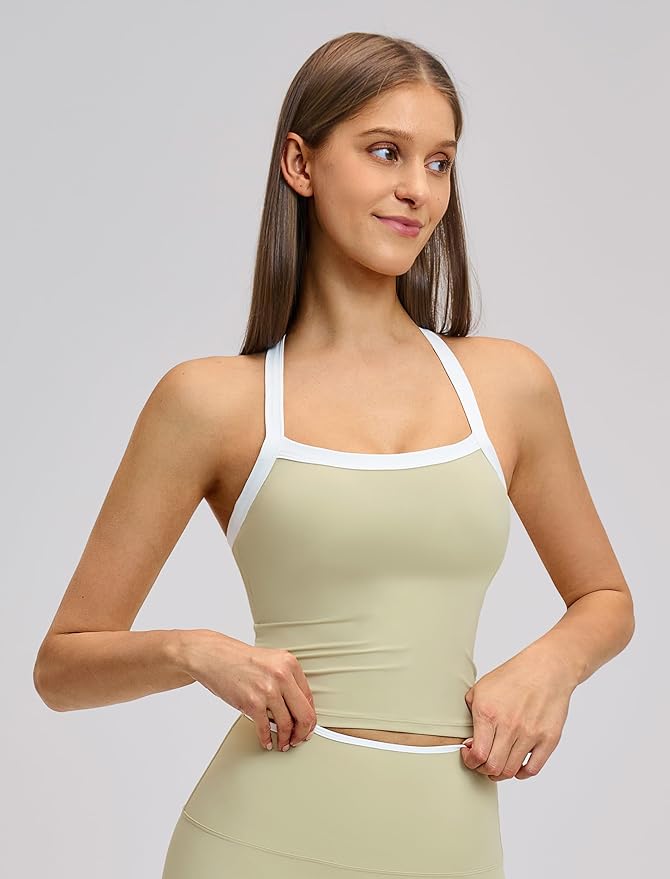 QBGJTD Womens Longline Sports Bras Cross Back Active Gym Yoga Padded Workout Crop Tank Top with Built in Bra