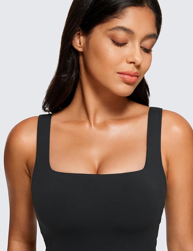 CRZ YOGA Butterluxe Square Neck Crop Tank Tops for Women - Workout Longline Sports Bras Padded Yoga Camisole