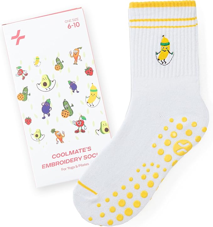 CoolMate Pilates Socks with Grips for Women, Yoga Socks, Crew Non Slip Women for Barre, Pilates Gifts for Women