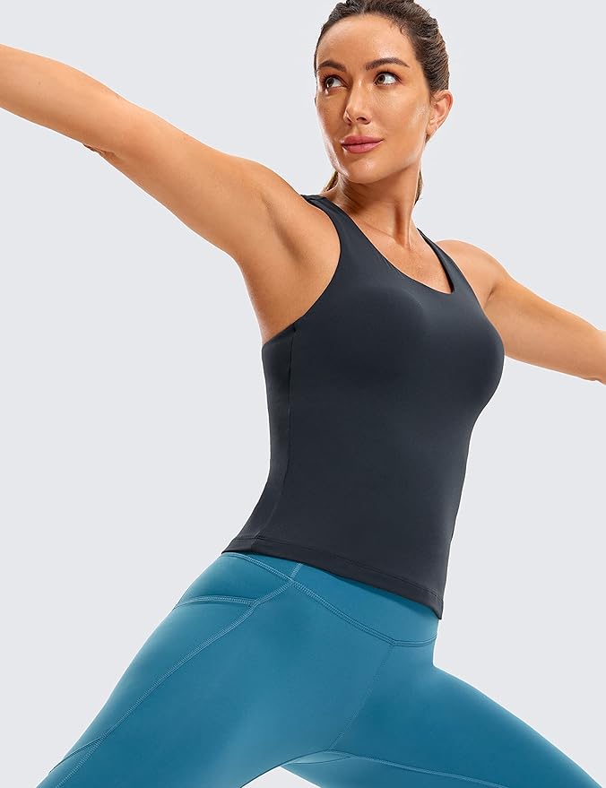 CRZ YOGA Butterluxe Workout Racerback Tank Tops for Women - Padded Athletic Spandex Yoga Shirts with Built in Bra