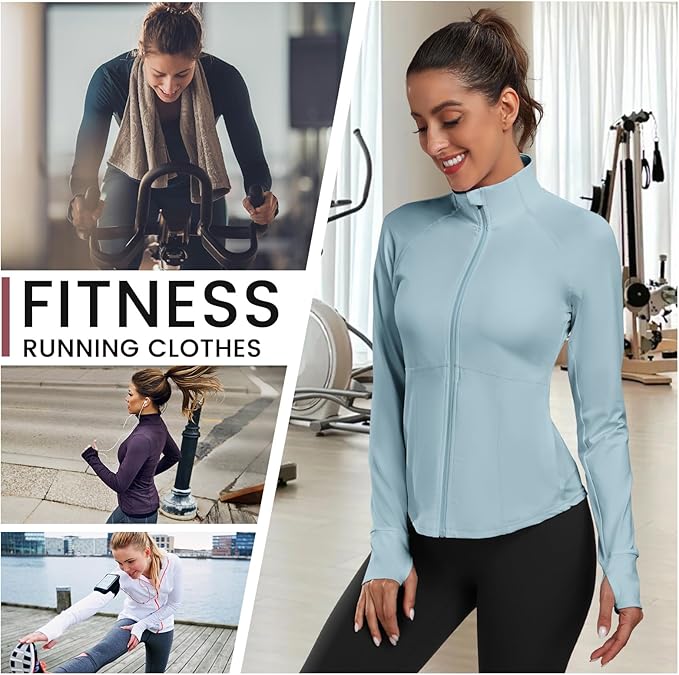 Women's Athletic Jackets Lightweight Sport Workout Jackets Zip Up Running Jackets with Thumb Holes for Gym Yoga