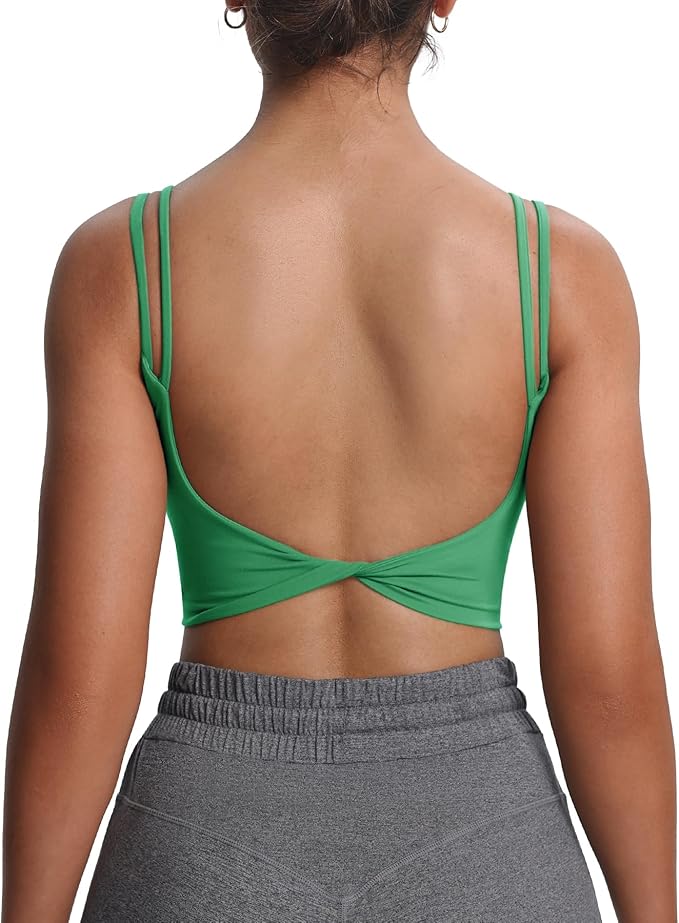 Aoxjox Women's Workout Sports Bras Fitness Yoga Crop Tank Metamorph Twist Back Cami