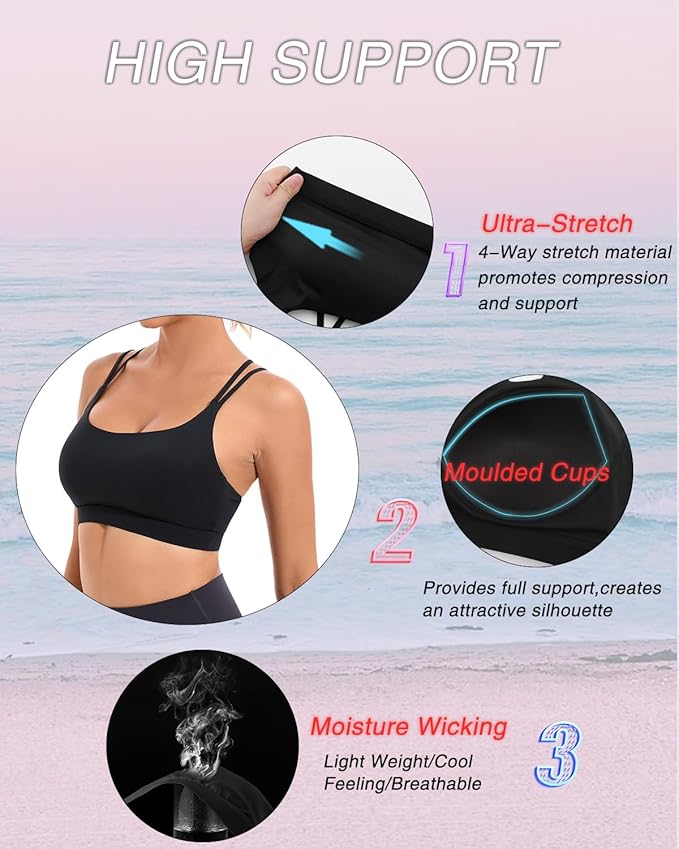 RUNNING GIRL High Impact Sports Bras for Women - Scoop Neck Strappy Sports Bra High Support Moulded Cup Workout Bra