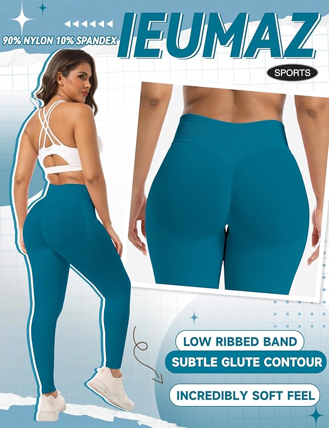 Ieumaz Scrunch Butt Lifting Leggings for Women Gym Seamless Workout Leggings Mid Low Waist Tummy Control Yoga Pants