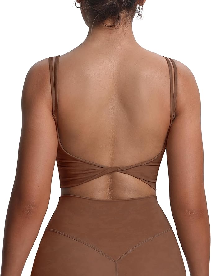 Aoxjox Women's Workout Sports Bras Fitness Yoga Crop Tank Metamorph Twist Back Cami