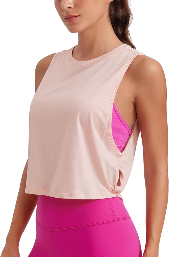 CRZ YOGA Pima Cotton Large Armhole Tank Tops for Women - Workout Sport Athletic Yoga Running Gym Loose Crop Sleeveless Shirts