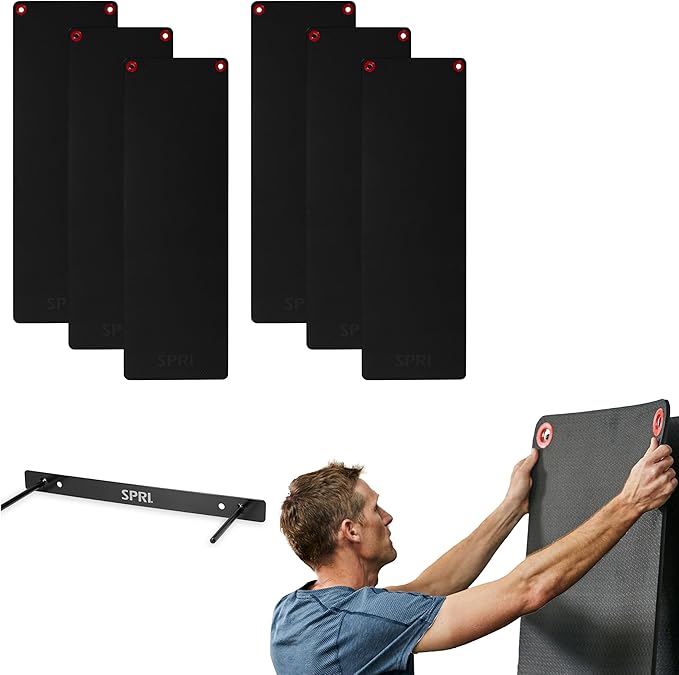 SPRI Hanging Bulk Fitness Mats, 15mm, 56” x 23" Black, 6 Pack, Closed-Cell Foam Bulk Yoga Mats for Gyms