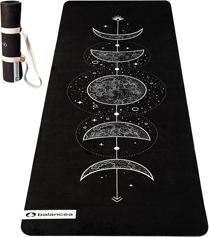 Yoga Mat With Strap 5mm Non Slip Suede & TPE - Eco-Friendly Fitness & Exercise Mat for Home Gym, Pilates, Hot Yoga, and Meditation - Lightweight Durable 72 x 24 inch Workout Mat for Women, Men