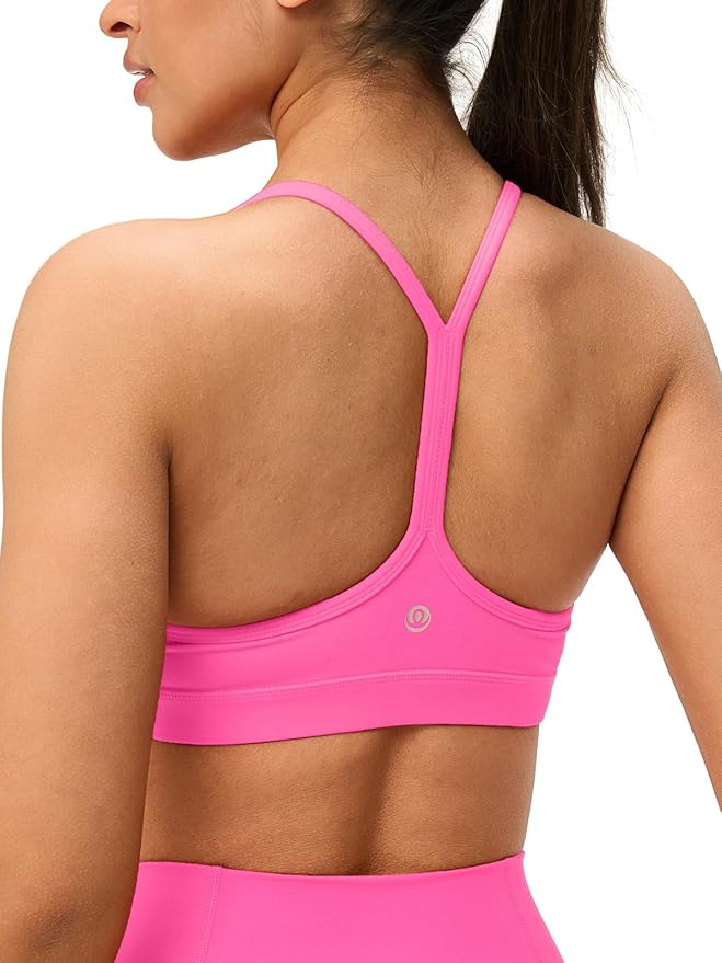 Womens Y Back Padded Sports Bra Strappy U Neck Butter Soft Low Impact Workout Bras Yoga Pilates Walking