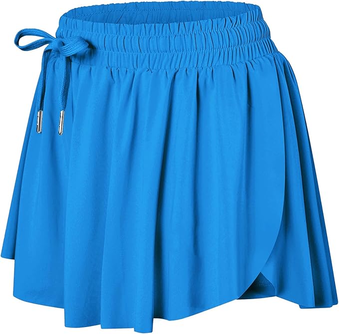 Wsirmet Flowy Shorts for Women Butterfly Shorts 2 in 1 Athletic Workout Gym Biker Running Shorts with Pockets