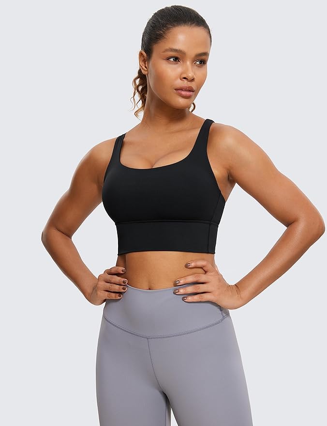 CRZ YOGA Naked Feeling Strappy Longline Sports Bras for Women - Medium Impact Criss Cross Yoga Padded Workout Crop Top