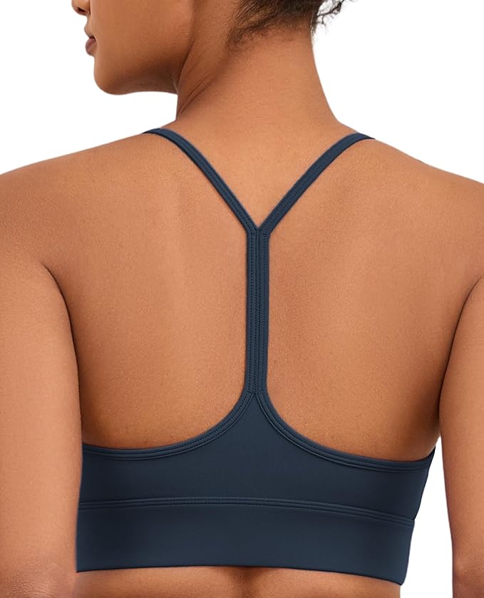Womens Y-Back Sports Bra, Weightless Padded Yoga Bra, Spaghetti Strap Low Impact Gym Top for Workout & Daily Wear
