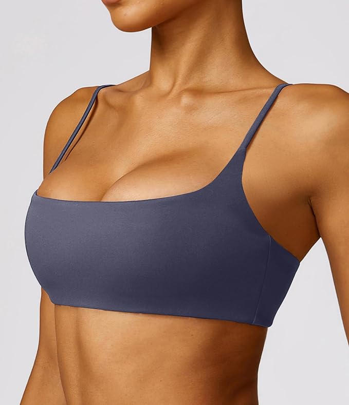 Comper Women's Sports Bra with Thin Straps Stretchy Wirefree Workout Bras Lightweight Workouts Bralette with Removable Pads