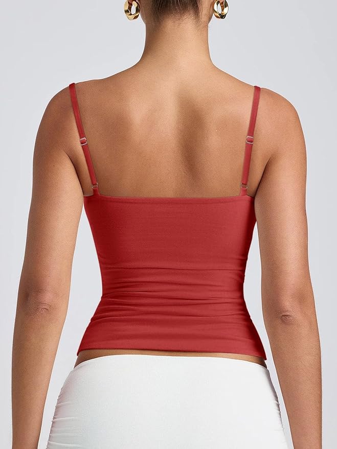 PINKMSTYLE Women's Basic Double Lined Scoop Neck Tank Tops Adjustable Cami Tank Summer Sleeveless Tops