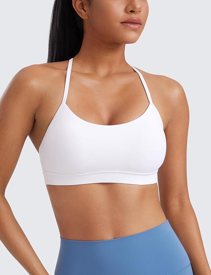 CRZ YOGA Butterluxe Y Back Sports Bras for Women - Padded Racerback Low Impact Spaghetti Thin Strap Workout Yoga Top