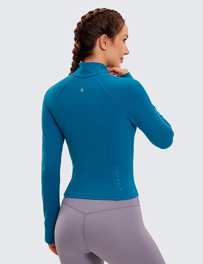 CRZ YOGA Butterluxe Waist Length Jackets for Women - Full Zip Athletic Track Tops with Thumb Holes Pockets