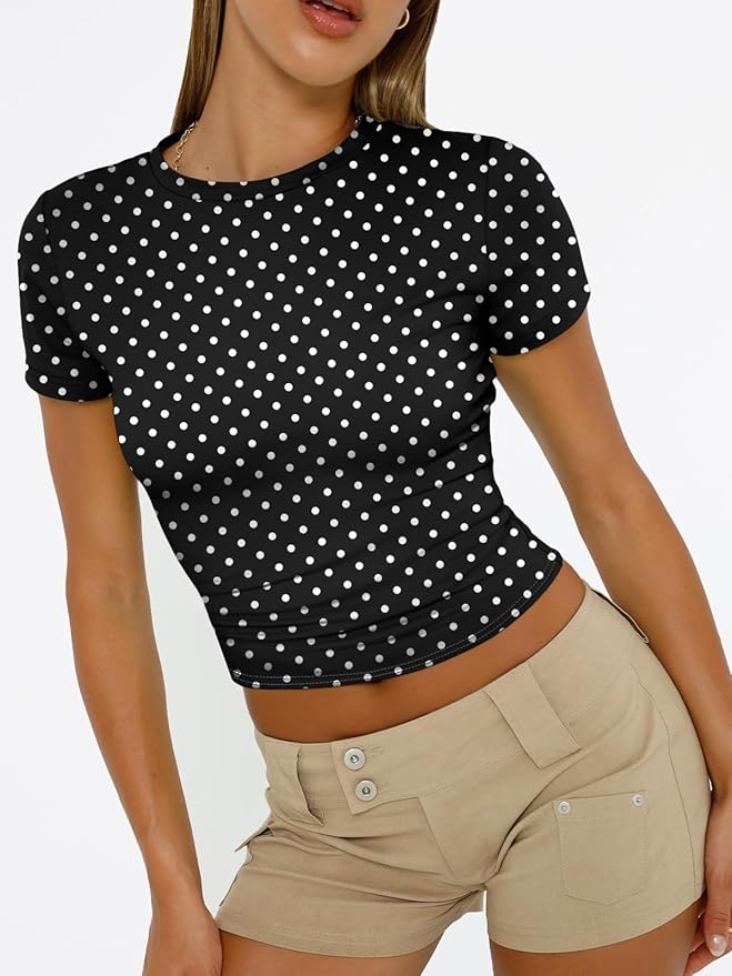 Trendy Queen Womens Short Sleeve T Shirts - Buttery Soft Summer Crop Tops Slim Fit Y2k Basic Tees for Workout